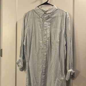 GAP Blue and White Casual Button Down Shirt with Band Collar